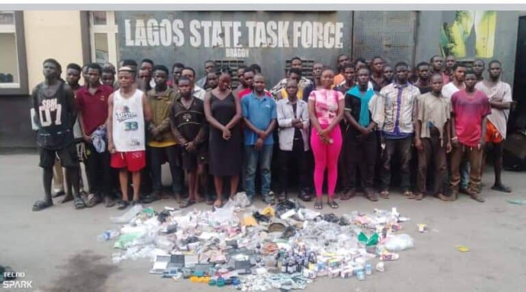 LAGOS TASKFORCE RAIDS CRIMINAL HIDEOUT, ARREST 53 FOR DRUGS